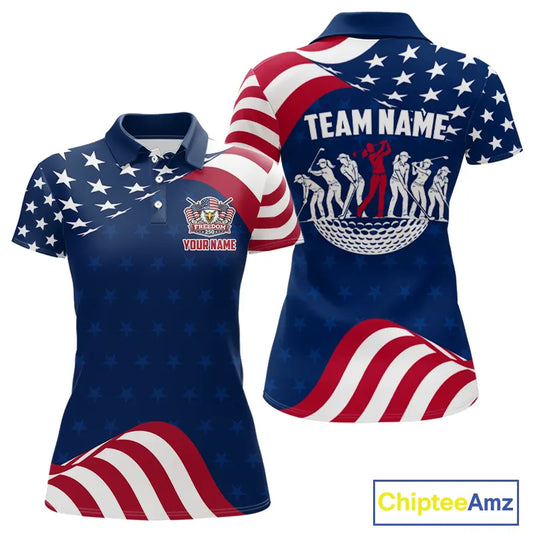 Funny Womens Golf Polo Shirt Custom Name American Flag Polo Shirt, 250 Years Of Freedom Patriotic Gift NHN0173