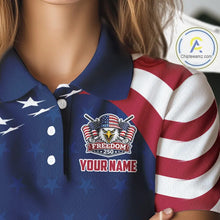 Load image into Gallery viewer, Funny Womens Golf Polo Shirt Custom Name American Flag Polo Shirt, 250 Years Of Freedom Patriotic Gift NHN0173
