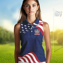 Load image into Gallery viewer, Funny Womens Sleeveless Golf Polo Shirt Custom Name American Flag Polo Shirt, Patriotic Gift NHN0173
