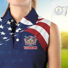 Load image into Gallery viewer, Funny Womens Sleeveless Golf Polo Shirt Custom Name American Flag Polo Shirt, Patriotic Gift NHN0173
