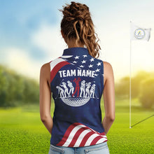 Load image into Gallery viewer, Funny Womens Sleeveless Golf Polo Shirt Custom Name American Flag Polo Shirt, Patriotic Gift NHN0173