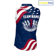 Load image into Gallery viewer, Funny Womens Sleeveless Golf Polo Shirt Custom Name American Flag Polo Shirt, Patriotic Gift NHN0173