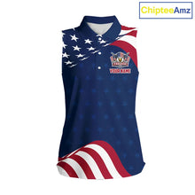 Load image into Gallery viewer, Funny Womens Sleeveless Golf Polo Shirt Custom Name American Flag Polo Shirt, Patriotic Gift NHN0173