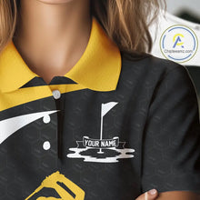 Load image into Gallery viewer, Black And Yellow Golf Ball Womens Golf Polo Shirts Custom Golf Outfits Golf Gifts For Women NHN0042