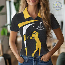 Load image into Gallery viewer, Black And Yellow Golf Ball Womens Golf Polo Shirts Custom Golf Outfits Golf Gifts For Women NHN0042