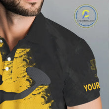 Load image into Gallery viewer, Mens Disc Golf Polo Shirt Custom Name Black And Yellow Disc Golf Basket Personalized Disc Golf Shirts NHN0050
