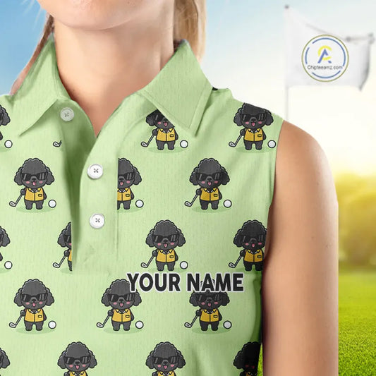 Green Womens Sleeveless Golf Polo Shirt Custom Ladies Golf Tops, Funny Poodle Dog Lover Gift NHN0068
