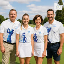 Load image into Gallery viewer, Blue And White Polygonal Pattern Mens Golf Polo Shirts Custom White Golf Clubs Golf Shirt For Men NHN0101