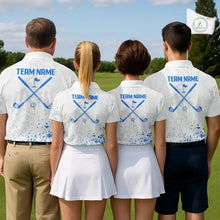 Load image into Gallery viewer, Blue And White Polygonal Pattern Mens Golf Polo Shirts Custom White Golf Clubs Golf Shirt For Men NHN0101