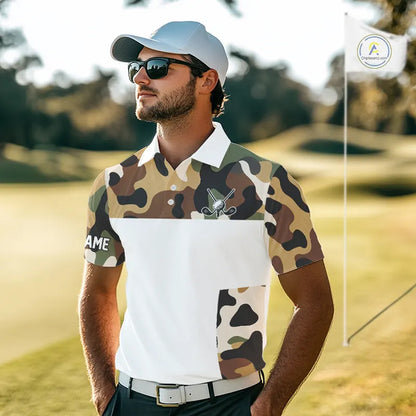 Funny Mens Golf Polo Shirts Custom Cowboy Golf Ball Camo Pattern Golf Outfits, Best Golf Gifts NHN0103