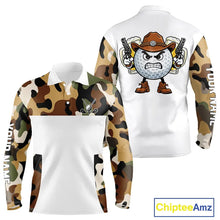 Load image into Gallery viewer, Funny Mens Long Sleeve Golf Polo Shirt Custom Cowboy Golf Beer Camo Pattern Golf Outfits, Golf Gifts NHN0103