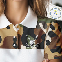 Load image into Gallery viewer, Funny Womens Golf Polo Shirts Custom Cowboy Golf Ball Camo Pattern Golf Outfits, Best Golf Gifts NHN0103