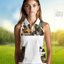Load image into Gallery viewer, Funny Womens Sleeveless Golf Polo Shirt Custom Cowboy Golf Ball Camo Pattern Golf Outfits, Golf Gifts NHN0103