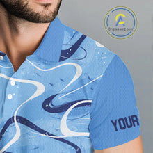 Load image into Gallery viewer, Blue And White Mens Golf Polo Shirts Custom Blue Camo Golf Tops For Men, Personalized Golf Gifts NHN0112