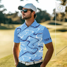 Load image into Gallery viewer, Blue And White Mens Golf Polo Shirts Custom Blue Camo Golf Tops For Men, Personalized Golf Gifts NHN0112