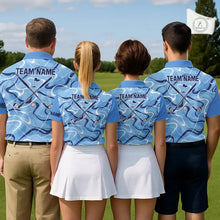 Load image into Gallery viewer, Blue And White Mens Golf Polo Shirts Custom Blue Camo Golf Tops For Men, Personalized Golf Gifts NHN0112