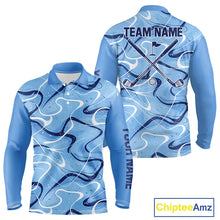 Load image into Gallery viewer, Blue And White Long Sleeve Golf Polo Shirt Custom Blue Camo Golf Tops For Men, Golf Gifts NHN0112