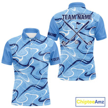 Load image into Gallery viewer, Blue And White Mens Golf Polo Shirts Custom Blue Camo Golf Tops For Men, Personalized Golf Gifts NHN0112