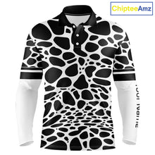 Load image into Gallery viewer, Mens Long Sleeve Golf Polo Shirt Custom White Animal Mix Leopard Skin Prints Pattern Team Golf Tops NHN0230