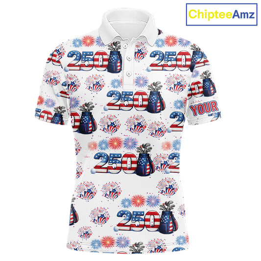 America 250th Anniversary Golf Polo Shirt For Men, Patriotic USA Golf Shirts, Group Golf Gift NHN0233