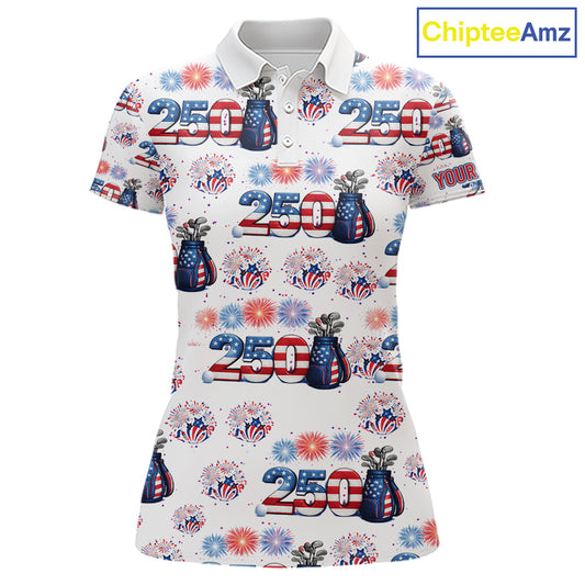 America 250th Anniversary Golf Polo Shirt For Women, Patriotic USA Golf Shirts, Independence Golf Gift NHN0233