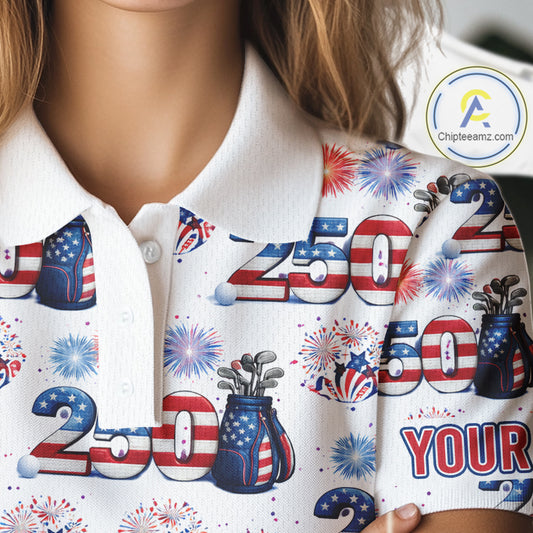 America 250th Anniversary Golf Polo Shirt For Women, Patriotic USA Golf Shirts, Independence Golf Gift NHN0233