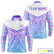 Load image into Gallery viewer, Argyle Long Sleeve Golf Polo Shirt Custom Pink &amp; Purple Plaid Golf Clubs Pattern Team Golf Top NHN0116