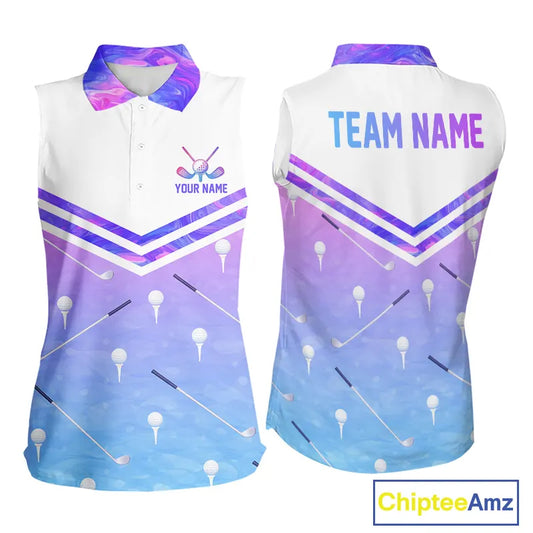 Argyle Womens Sleeveless Golf Polo Shirt Custom Pink & Purple Plaid Golf Clubs Pattern Team Golf Top NHN0116