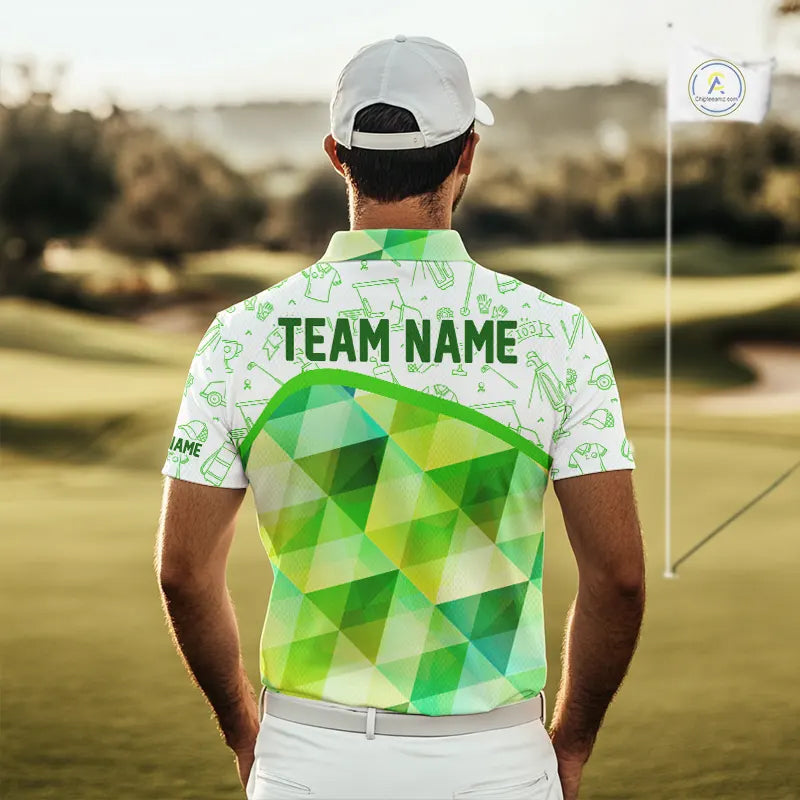 Green Geometric Triangle Pattern Mens Golf Polo Shirt Custom Golf Clubs & Golf Ball Mens Golf Tops NHN0121