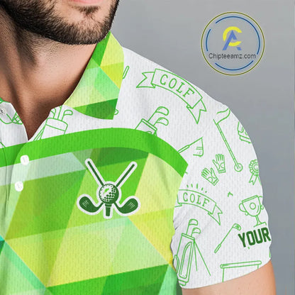 Green Geometric Triangle Pattern Mens Golf Polo Shirt Custom Golf Clubs & Golf Ball Mens Golf Tops NHN0121