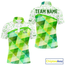Load image into Gallery viewer, Green Geometric Triangle Pattern Mens Golf Polo Shirt Custom Golf Clubs &amp; Golf Ball Mens Golf Tops NHN0121