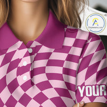 Load image into Gallery viewer, Plaid Womens Golf Polo Shirt Custom Purple &amp; Pink Checkerboard Argyle Pattern Golf Shirts For Ladies NHN0128