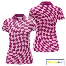 Load image into Gallery viewer, Plaid Womens Golf Polo Shirt Custom Purple &amp; Pink Checkerboard Argyle Pattern Golf Shirts For Ladies NHN0128