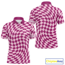 Load image into Gallery viewer, Plaid Mens Golf Polo Shirt Custom Purple &amp; Pink Checkerboard Argyle Pattern Golf Shirts For Men NHN0128