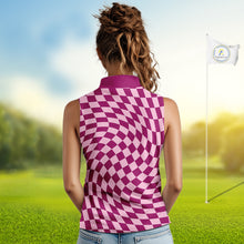 Load image into Gallery viewer, Plaid Womens Sleeveless Golf Polo Shirt Custom Purple &amp; Pink Checkerboard Argyle Pattern Golf Gifts NHN0128