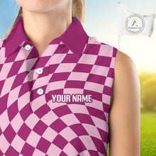 Load image into Gallery viewer, Plaid Womens Sleeveless Golf Polo Shirt Custom Purple &amp; Pink Checkerboard Argyle Pattern Golf Gifts NHN0128