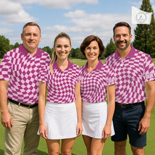 Load image into Gallery viewer, Plaid Mens Golf Polo Shirt Custom Purple &amp; Pink Checkerboard Argyle Pattern Golf Shirts For Men NHN0128