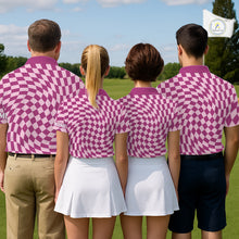 Load image into Gallery viewer, Plaid Mens Golf Polo Shirt Custom Purple &amp; Pink Checkerboard Argyle Pattern Golf Shirts For Men NHN0128