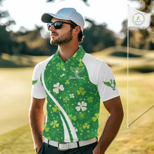Load image into Gallery viewer, Mens Golf Polo Shirt Custom Name Green Music Angel Wing Golf Ball St Patrick’S Day Golf Outfit NHN0133