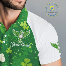 Load image into Gallery viewer, Mens Golf Polo Shirt Custom Name Green Music Angel Wing Golf Ball St Patrick’S Day Golf Outfit NHN0133