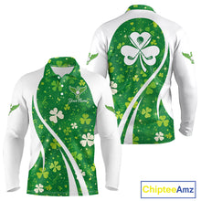 Load image into Gallery viewer, Long Sleeve Golf Polo Shirt Custom Name Green Music Angel Wing Golf Ball St Patrick’S Day Shirt NHN0133