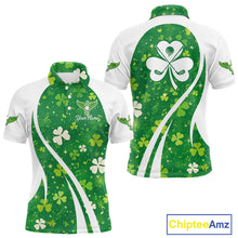 Load image into Gallery viewer, Mens Golf Polo Shirt Custom Name Green Music Angel Wing Golf Ball St Patrick’S Day Golf Outfit NHN0133