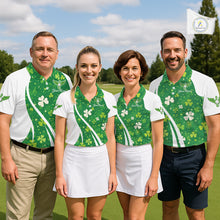 Load image into Gallery viewer, Mens Golf Polo Shirt Custom Name Green Music Angel Wing Golf Ball St Patrick’S Day Golf Outfit NHN0133