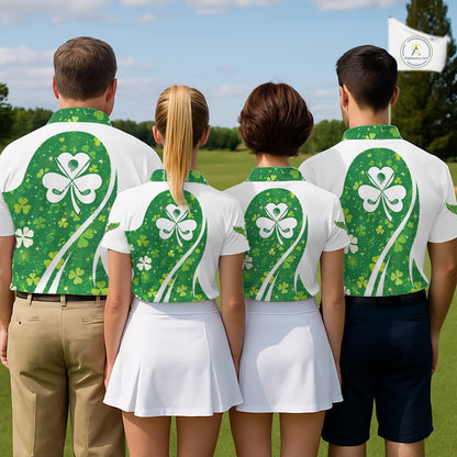 Mens Golf Polo Shirt Custom Name Green Music Angel Wing Golf Ball St Patrick’S Day Golf Outfit NHN0133