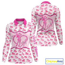 Load image into Gallery viewer, Funny Womens Long Sleeve Golf Polo Shirt Custom Pink Frog Pattern Golf Attire For Ladies Golf Gifts NHN0137