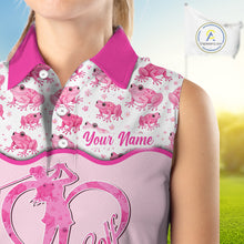 Load image into Gallery viewer, Funny Womens Sleeveless Golf Polo Shirt Custom Pink Frog Pattern Golf Attire For Ladies Golf Gifts NHN0137
