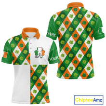 Load image into Gallery viewer, Argyle Mens Golf Polo Shirts Custom Ireland Flag St Patricks Day Green Clovers Plaid Golf Tops NHN0141