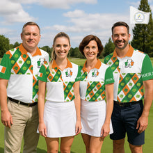 Load image into Gallery viewer, Argyle Mens Golf Polo Shirts Custom Ireland Flag St Patricks Day Green Clovers Plaid Golf Tops NHN0141