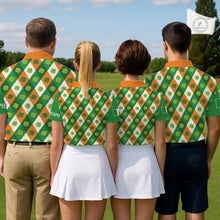 Load image into Gallery viewer, Argyle Mens Golf Polo Shirts Custom Ireland Flag St Patricks Day Green Clovers Plaid Golf Tops NHN0141