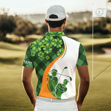 Load image into Gallery viewer, Mens Golf Polos Shirts Custom Green Clover St Patricks Day Plaid Pattern Golf Tops Personalized NHN0144